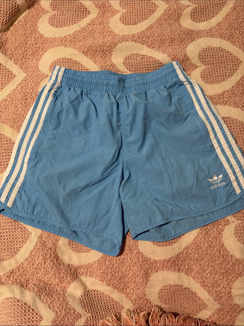 adidas Light Blue Athletic Shorts with White Stripes